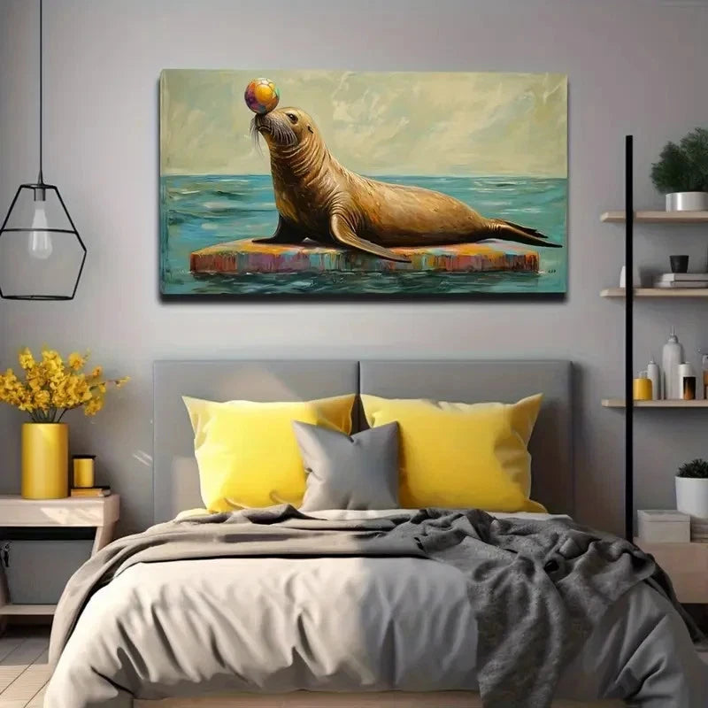 Acrobatic Seal Modern Deco Wall Art Canvas Office Home Room Framed 120x60cm