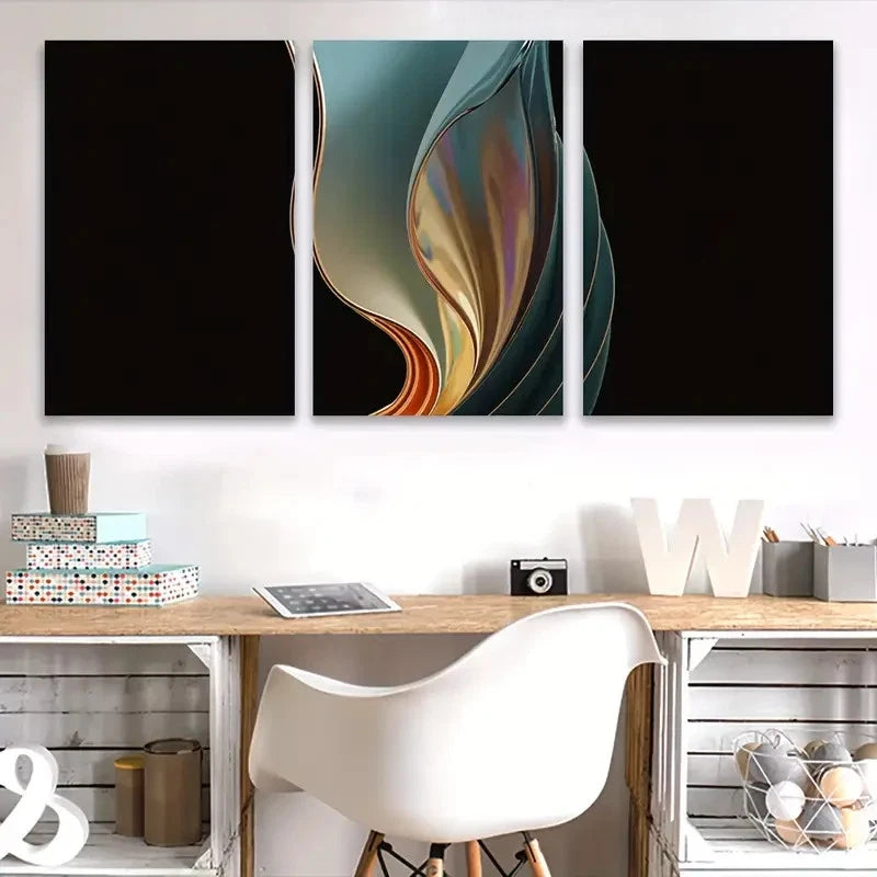 3pcs Blue and Orange Swirl Abstract Design Wall Art Set Canvas Framed 40x60cm - High Quality Print 100% Australian Made Wall Canvas Ready to Hang - Bella Home Decor