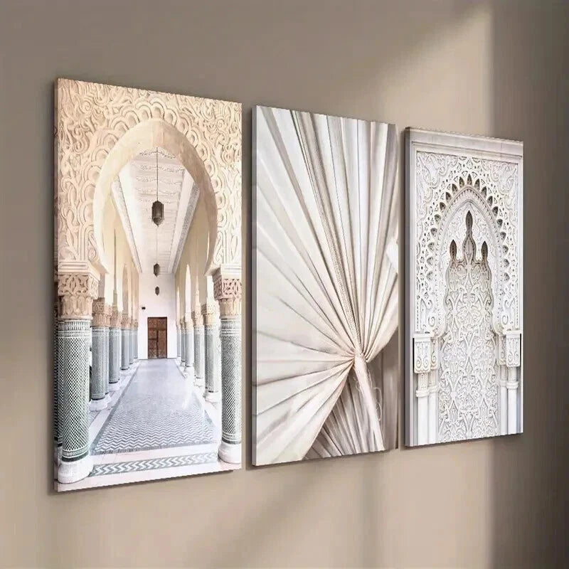 3pcs Moroccan Elegant Arch & Fan-Shaped Designs Wall Art Set Canvas Framed 60x90cm - High Quality Print 100% Australian Made Wall Canvas Ready to Hang