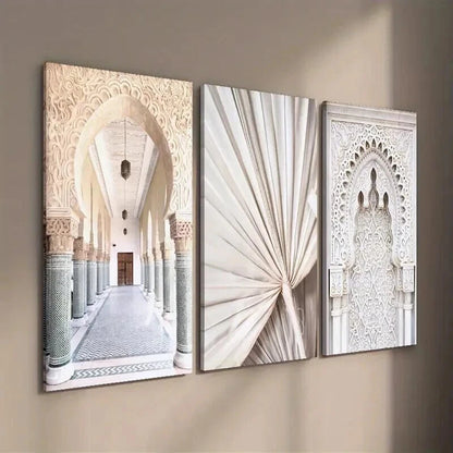 3pcs Moroccan Elegant Arch & Fan-Shaped Designs Wall Art Set Canvas Framed 60x90cm - High Quality Print 100% Australian Made Wall Canvas Ready to Hang