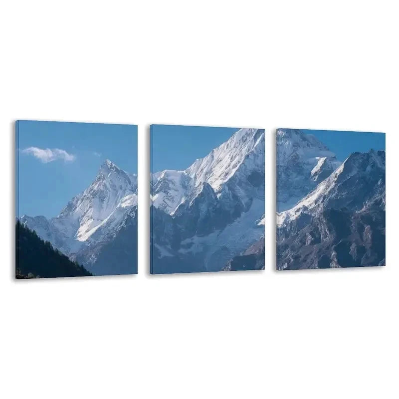 3pcs Himalayan Snow Capped Mountain Peaks  Wall Art Set Canvas Framed 40x60cm - High Quality Print 100% Australian Made Wall Canvas Ready to Hang