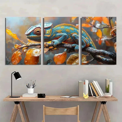 3pcs Blue & Orange Chameleon Painting Wall Art Set Canvas Framed 40x60cm - High Quality Print 100% Australian Made Wall Canvas Ready to Hang - Bella Home Decor