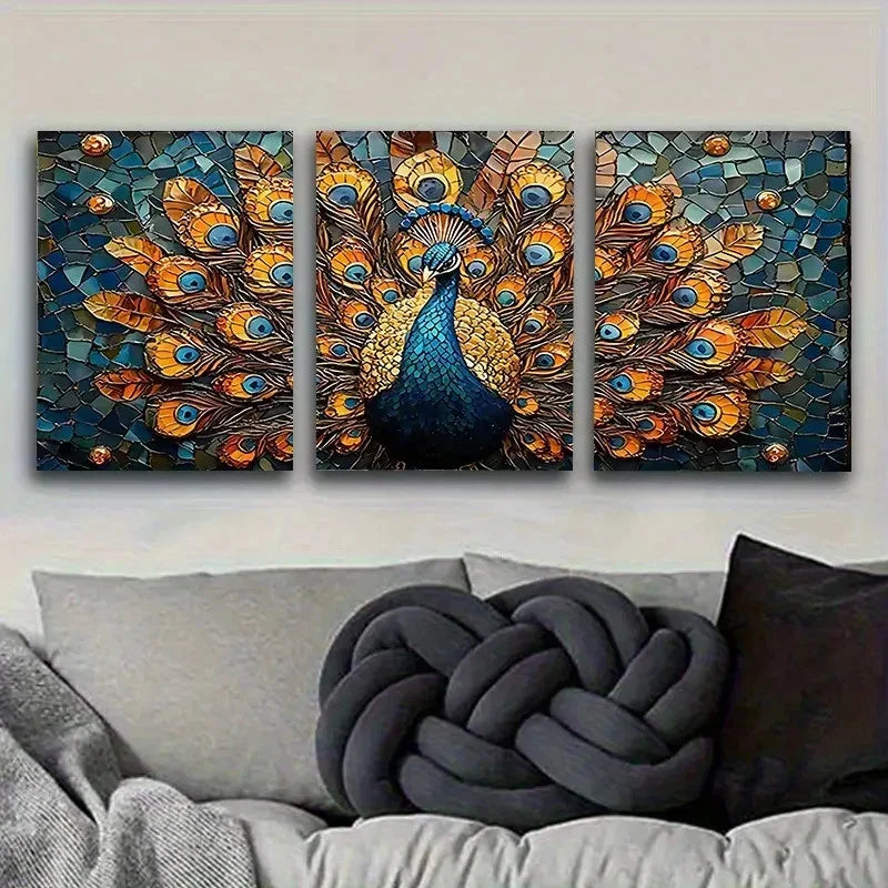 3pcs PeaRooster Mosaic Wall Art Set Canvas Framed 60x90cm - High Quality Print 100% Australian Made Wall Canvas Ready to Hang - Bella Home Decor