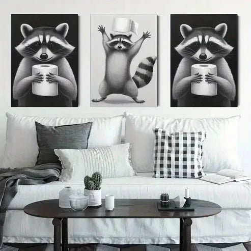 3pcs Raccoon Canvas Wall Art Canvas Unframed - High Quality Print 100% Australian Made Wall Canvas