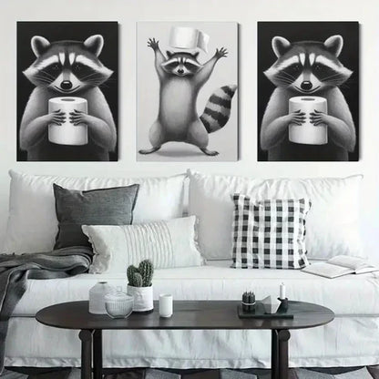 3pcs Raccoon Canvas Wall Art Canvas Unframed - High Quality Print 100% Australian Made Wall Canvas