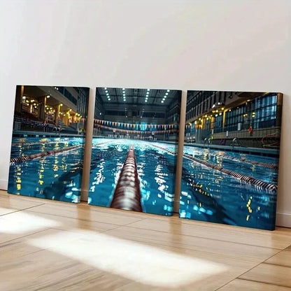3pcs Indoor Swimming Pool Architecture Wall Art Set Canvas Framed 50x70cm - High Quality Print 100% Australian Made Wall Canvas Ready to Hang - Bella Home Decor