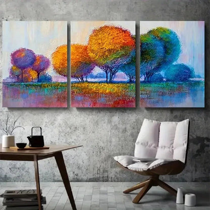 3pcs Nature Colorful Pastel Trees Landscape Metal Print Ready to Hang Art
