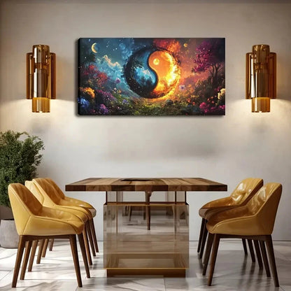 Yin Yang Symbolism Cosmic Wall Art Canvas Office Home Room Framed 120x60cm - Bella Home Decor