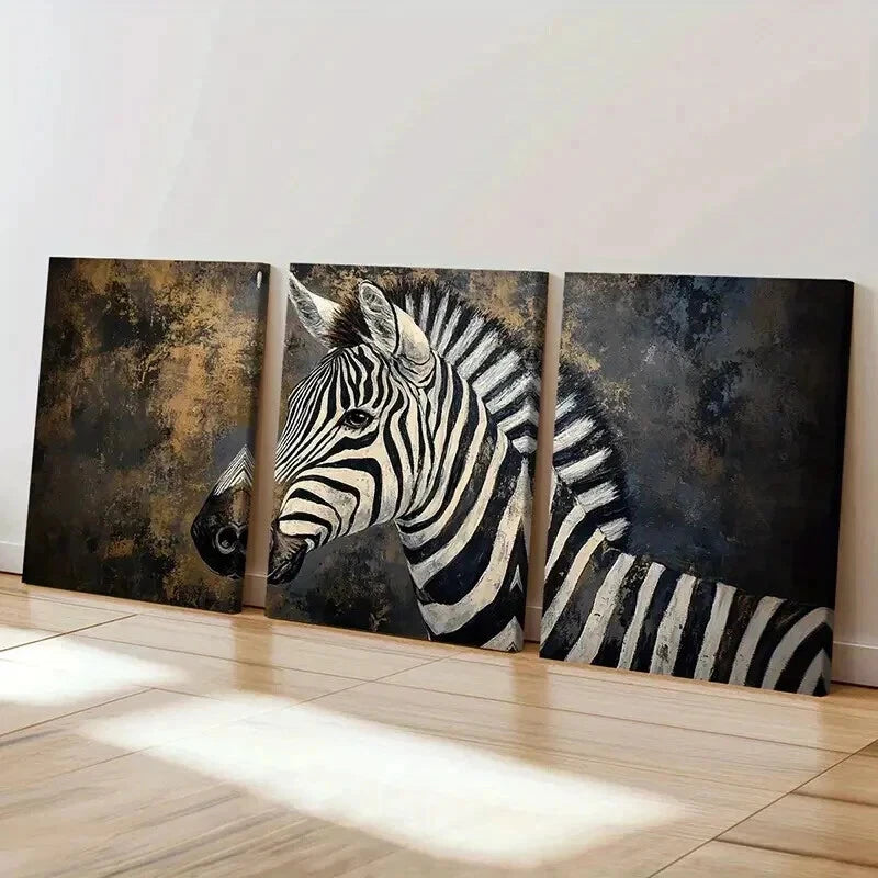 3pcs Abstract Animal Art Zebra Vintage Wall Art Set Canvas Framed 40x60cm - High Quality Print 100% Australian Made Wall Canvas Ready to Hang - Bella Home Decor