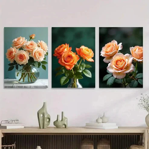 3pcs Beautiful Rose Bouquet Orange Wall Art Canvas Unframed - High Quality Print 100% Australian Made Wall Canvas - Bella Home Decor