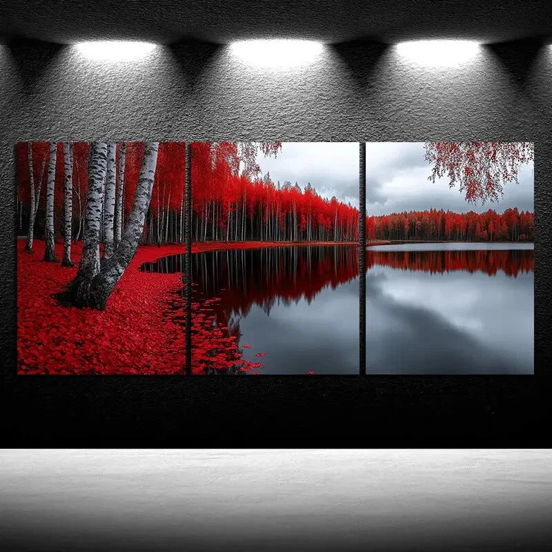 3pcs Roses The Lake Side Modern Nature Metal Print Ready to Hang Art - Bella Home Decor