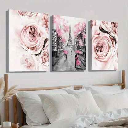 3pcs Pink Romantic Lover Umbrella Perfect Wall Art Set Canvas Framed 60x90cm - High Quality Print 100% Australian Made Wall Canvas Ready to Hang - Bella Home Decor