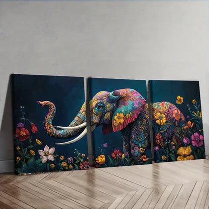 3pcs Vibrant Elephant Colorful Art Perfect Wall Art Set Canvas Unframed - High Quality Print 100% Australian Made Wall Canvas
