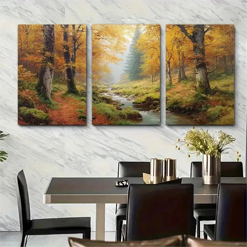 3pcs Autumn Landscape With Trees Foral Perfect Wall Art Set Canvas Framed 50x70cm - High Quality Print 100% Australian Made Wall Canvas Ready to Hang - Bella Home Decor