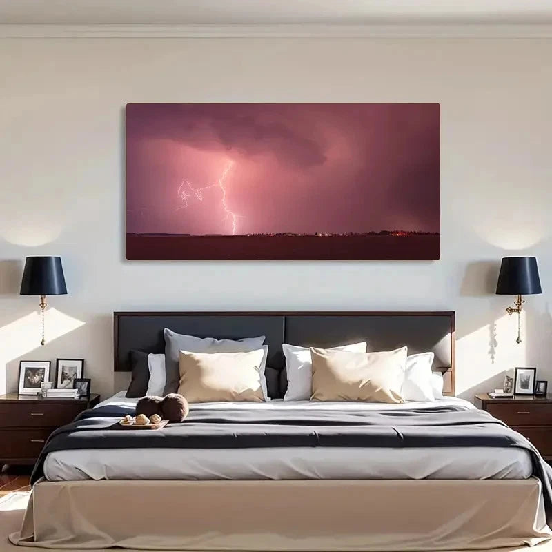 Striking Lightning Storm Wall Art Canvas Office Home Room Framed 120x60cm