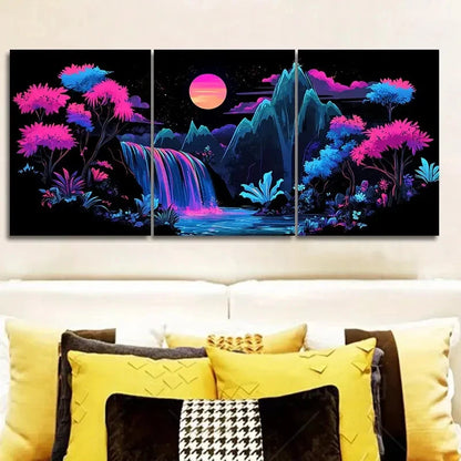 3pcs Mysterious Mountain Design Vibrant Perfect Wall Art Set Canvas Framed 50x70cm - High Quality Print 100% Australian Made Wall Canvas Ready to Hang - Bella Home Decor