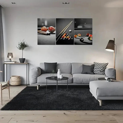 3pcs Pool Table Billiards Ball Wall Art Set Canvas Framed 60x90cm - High Quality Print 100% Australian Made Wall Canvas Ready to Hang