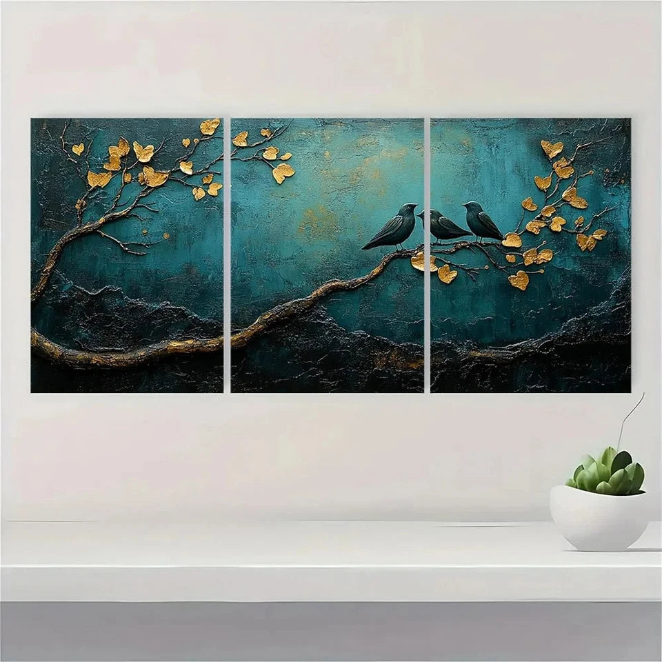 3pcs Rustic Love Themed Teal Blue and Black Wall Art Set Canvas Framed 50x70cm - High Quality Print 100% Australian Made Wall Canvas Ready to Hang
