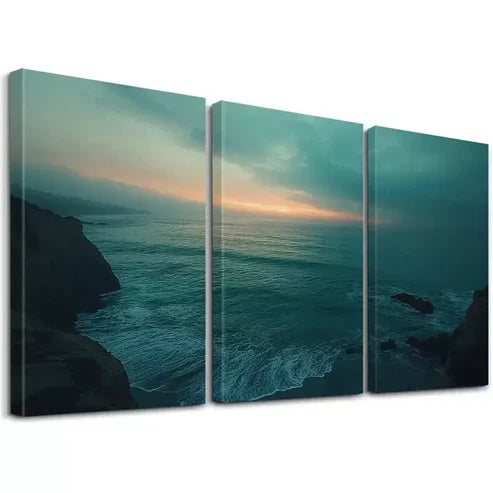 3pcs Decorative Seascape Sunrise Cliffs Canvas Unframed - High Quality Print 100% Australian Made Wall Canvas - Bella Home Decor