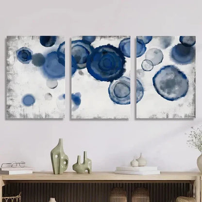3pcs Navy Blue & White Swirls, Modern Wall Art Set Canvas Unframed - High Quality Print 100% Australian Made Wall Canvas