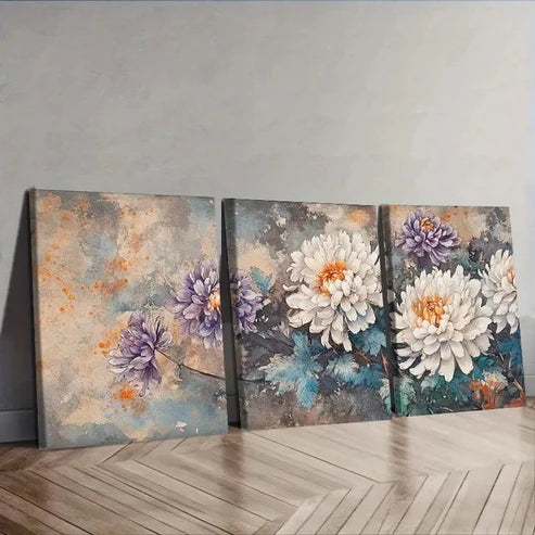 3pcs Chrysanthemums Wall Art Canvas Unframed - High Quality Print 100% Australian Made Wall Canvas - Bella Home Decor