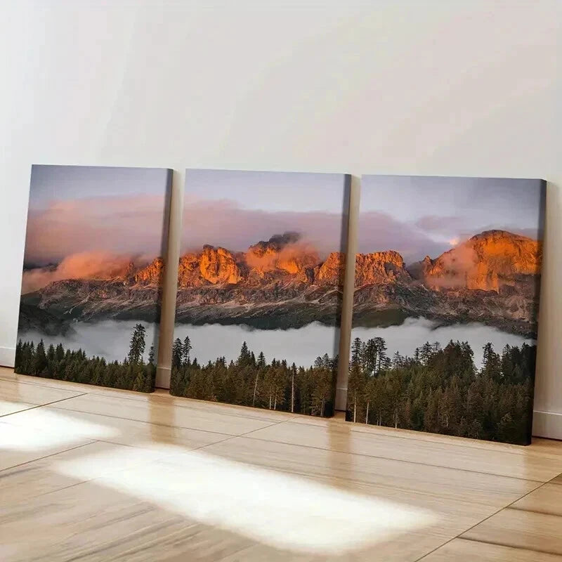 3pcs Sunset Mountains & Forest Modern Wall Art Set Canvas Framed 60x90cm - High Quality Print 100% Australian Made Wall Canvas Ready to Hang - Bella Home Decor