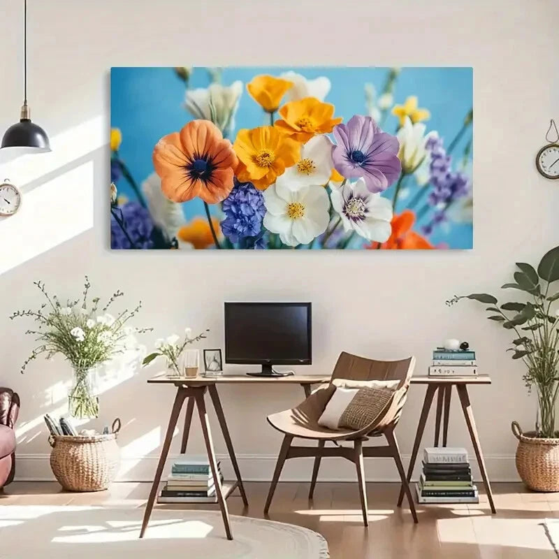 Colorful Poppies Wildflower Wall Art Canvas Office Home Room Framed 120x60cm - Bella Home Decor