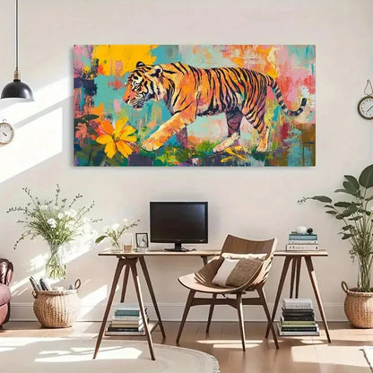 Vibrant Colorful Abstract Tiger Wall Art Canvas Office Home Room Framed 120x60cm - Bella Home Decor