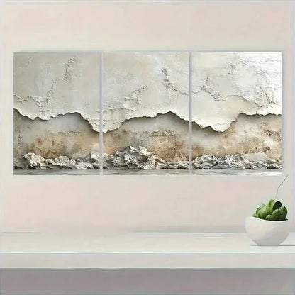 3pcs Minimalist Beige Textured gj Wall Wall Art Set Canvas Unframed - High Quality Print 100% Australian Made Wall Canvas