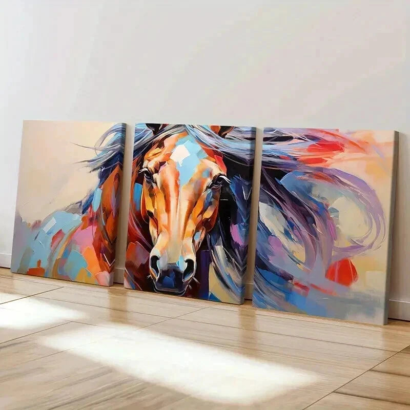 3pcs  Horse Retro Watercolor Style Wall Art Set Canvas Framed 40x60cm - High Quality Print 100% Australian Made Wall Canvas Ready to Hang - Bella Home Decor