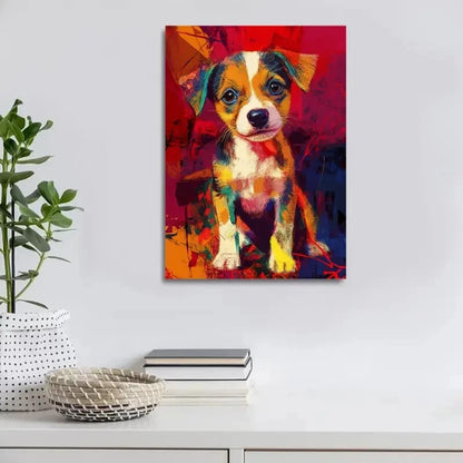 Beautiful Modern Abstract Cute Puppy Painting  40x60cm Metal Print Ready to Hang - Bella Home Decor