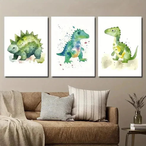 3pcs Ankylosaur Triceratops and Stegosaurus Wall Art Canvas Unframed - High Quality Print 100% Australian Made Wall Canvas - Bella Home Decor