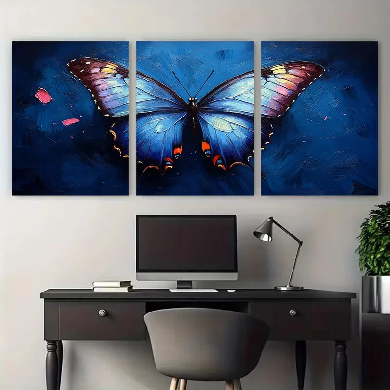 3pcs Blue Violet Butterfly Abstract Wall Art Set Canvas Framed 50x70cm - High Quality Print 100% Australian Made Wall Canvas Ready to Hang - Bella Home Decor
