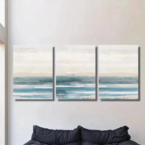 3pcs Abstract Watercolor Blue Ocean Landscape Wall Art Set Canvas Unframed - High Quality Print 100% Australian Made Wall Canvas - Bella Home Decor