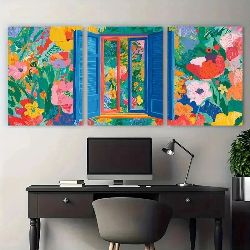 3pcs Colorful Matisse Inspired Nature Perfect Wall Art Set Canvas Framed 50x70cm - High Quality Print 100% Australian Made Wall Canvas Ready to Hang - Bella Home Decor