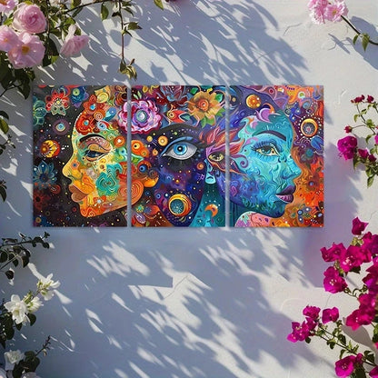 3pcs Surreal Portraits with Vibrant Colors Metal Print Ready to Hang Art