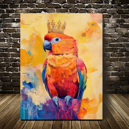Vibrant Crown Parrot Design Colorful Abstract Painting 40x60cm Metal Print Ready to Hang - Bella Home Decor