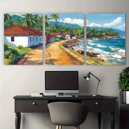 3pcs Sri Lankan Travel Asian Decor Perfect Wall Art Set Canvas Framed 50x70cm - High Quality Print 100% Australian Made Wall Canvas Ready to Hang