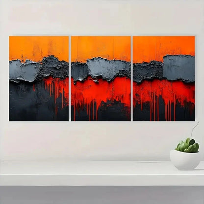 3pcs White and Black Textured Art Orange Acryli  Wall Art Set Canvas Framed 40x60cm - High Quality Print 100% Australian Made Wall Canvas Ready to Hang - Bella Home Decor