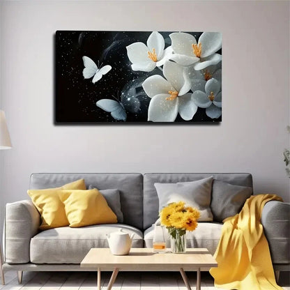 Elegant White Flowers Petals Wall Art Canvas Office Home Room Framed 120x60cm - Bella Home Decor