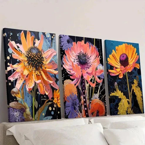 3pcs Cornflowers And Marigolds Designs Wall Art Set Canvas Unframed - High Quality Print 100% Australian Made Wall Canvas - Bella Home Decor
