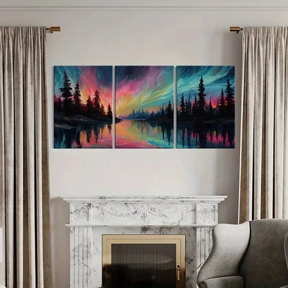 3pcs Abstract Northern Lights Forest Reflection  Wall Art Set Canvas Framed 50x70cm - High Quality Print 100% Australian Made Wall Canvas Ready to Hang - Bella Home Decor