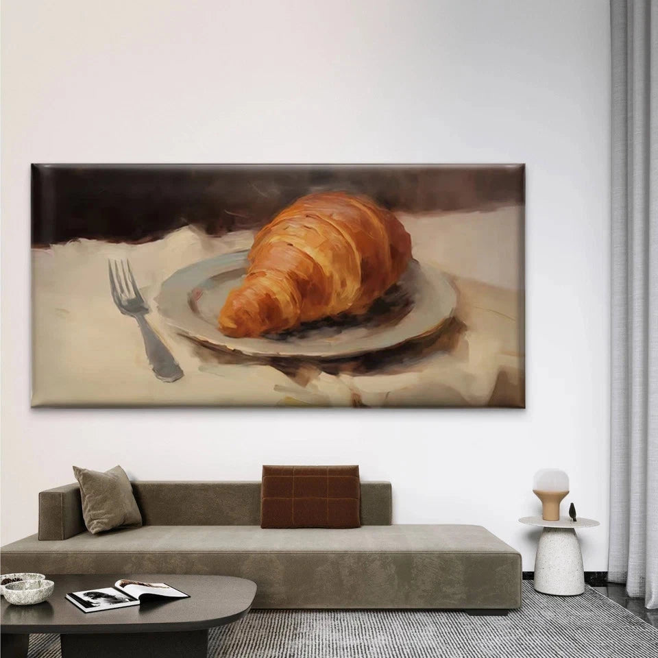 Croissant Bread Painting Wall Art Canvas Office Home Room Framed 120x60cm