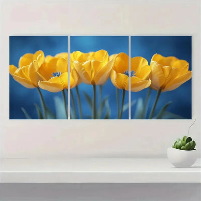 3pcs  Yellow Tulip   Blue and Yellow yu Wall Art Set Canvas Framed 60x90cm - High Quality Print 100% Australian Made Wall Canvas Ready to Hang - Bella Home Decor