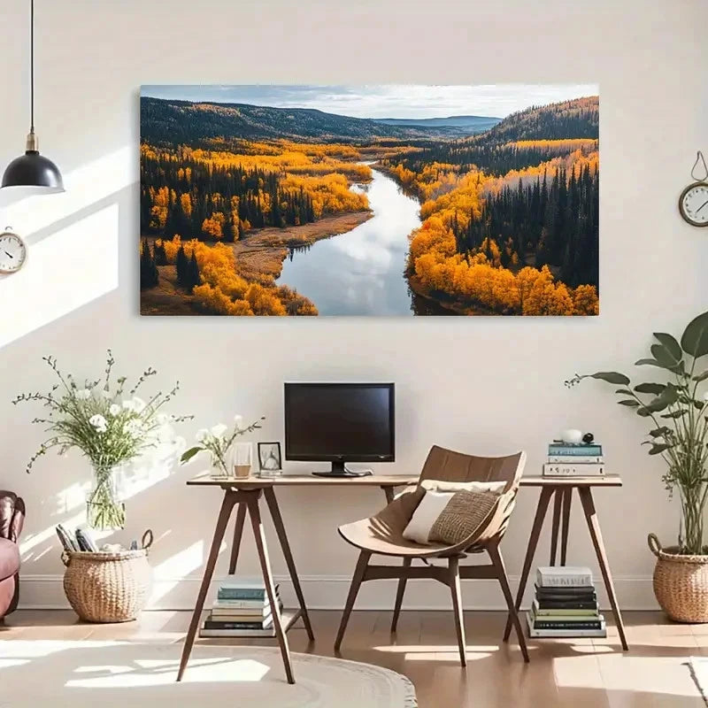 Mountain Valley Perfect Autumn Wall Art Canvas Office Home Room Framed 120x60cm - Bella Home Decor