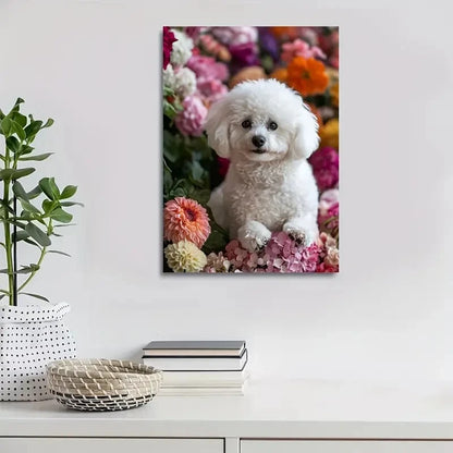 Adorable Bichon Frise Vibrant Floral Painting 40x60cm Metal Print Ready to Hang