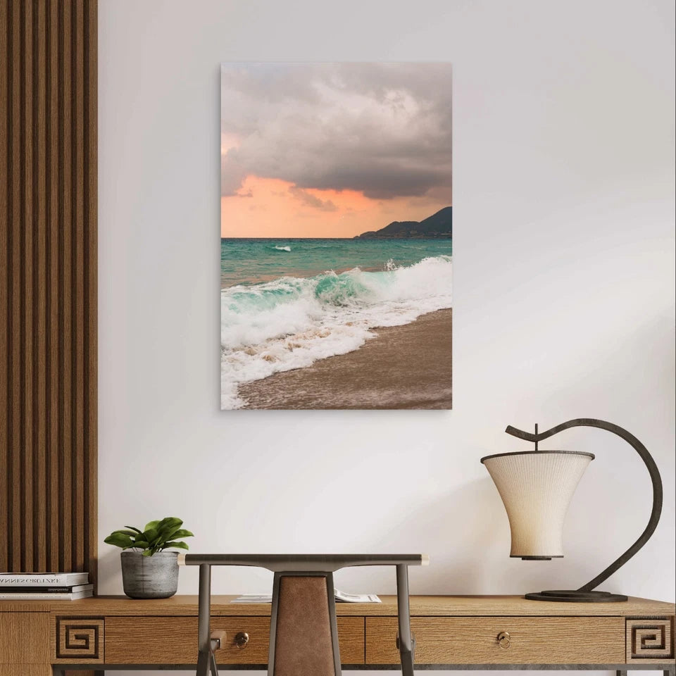 Modern Sunset Coastal Beach Wave Muted Neutral40x60cm Metal Print Ready to Hang