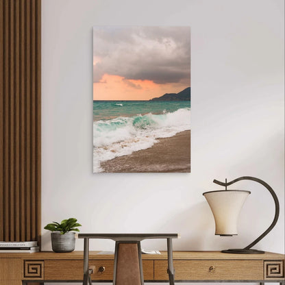 Modern Sunset Coastal Beach Wave Muted Neutral40x60cm Metal Print Ready to Hang