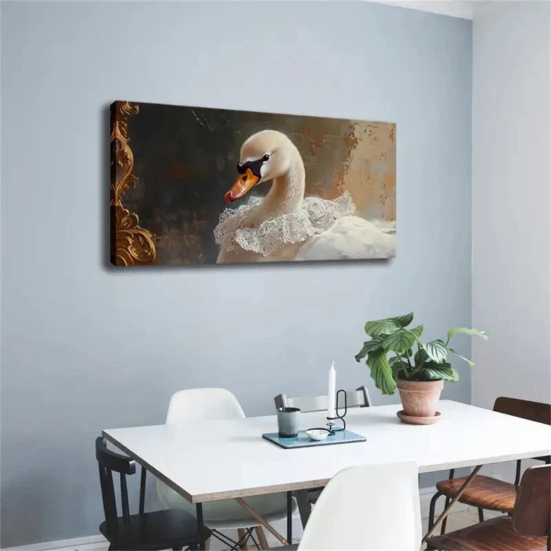 Swan Exquisite White Lace Wall Art Canvas Office Home Room Framed 120x60cm - Bella Home Decor