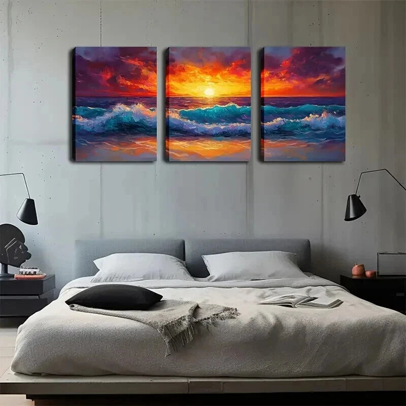 3pcs Shines  The Fierce Waves Exquisite Perfect Wall Art Set Canvas Framed 60x90cm - High Quality Print 100% Australian Made Wall Canvas Ready to Hang - Bella Home Decor